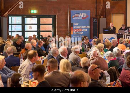 Henstedt Ulzburg, Deutschland. November 2024. Blick in den Saal bei der AfD Schleswig-Holstein Landesparteikonferenz im Bürgerhaus. Quelle: Georg Wendt/dpa/Alamy Live News Stockfoto