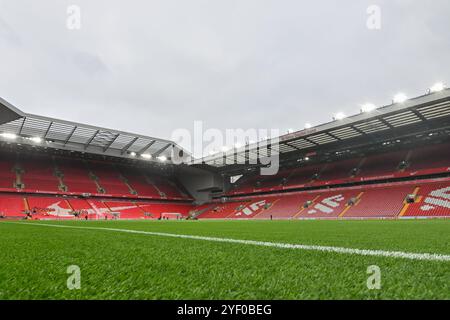 Liverpool, Großbritannien. November 2024. Eine allgemeine Ansicht von Anfield vor dem Premier League-Spiel Liverpool gegen Brighton und Hove Albion in Anfield, Liverpool, Vereinigtes Königreich, 2. November 2024 (Foto: Cody Froggatt/News Images) in Liverpool, Vereinigtes Königreich am 11.2.2024. (Foto: Cody Froggatt/News Images/SIPA USA) Credit: SIPA USA/Alamy Live News Stockfoto