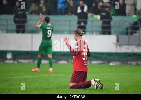 Peking, China. November 2024. Iago Maidana vom Henan FC reagiert nach dem Spiel der 30. Runde zwischen Peking Guoan und Henan FC in der Chinesischen Super League (CSL) 2024 in Peking, China, am 2. November 2024. Quelle: Ju Huanzong/Xinhua/Alamy Live News Stockfoto