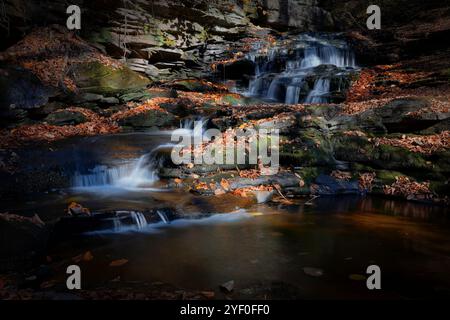 Wasserkaskaden und Herbstlaub im Ricketts Glen State Park Stockfoto