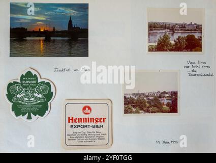 1973 Scrapbook-Seite von einer Pan am-Flugbegleiterreise nach Frankfurt Stockfoto
