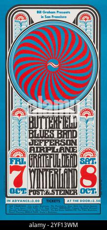 Grateful Dead, Jefferson Airplane, Paul Butterfield, Oktober 1966, San Francisco Concert Poster - Bill Graham Stockfoto