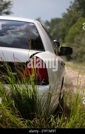 Ford Crown Victoria Police Interceptor P7B wartet auf der Straße im Gras Stockfoto