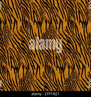 Vektor-markantes Muster aus schwarz-weißen Streifen auf dem orangefarbenen Hintergrund, das an den legendären Tigermantel erinnert. Die Streifen sind in A di angeordnet Stock Vektor