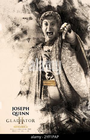 Gladiator II (2024) von Ridley Scott mit Joseph Quinn als Lucius. In dieser epischen Fortsetzung, die im antiken Rom spielt, steht eine neue Generation der Korruption und Tyrannei gegenüber. Poster mit US-Zeichen ***NUR FÜR REDAKTIONELLE ZWECKE***. Quelle: BFA / Paramount Pictures Stockfoto