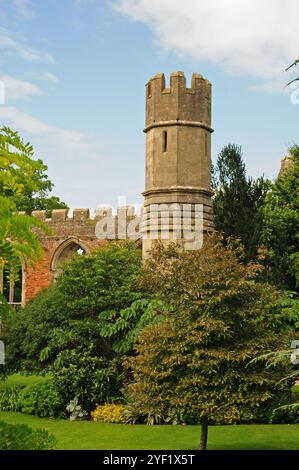 Teil des Bischofspalastgartens, ein Turm und Mauern, Wells. Stockfoto