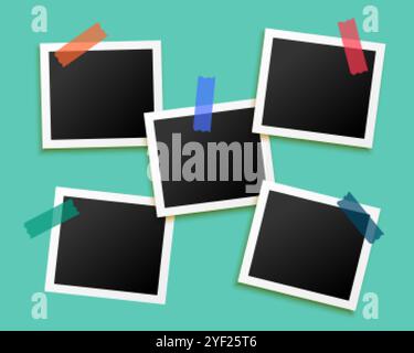 Fünf Bilderrahmen von Band Hintergrund geklebt Stock Vektor