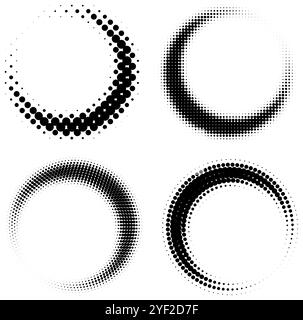Verschiedene Stile von Kreismustern, die mit schwarzen und weißen Punktmustern erstellt wurden. Vektorabbildung Stock Vektor