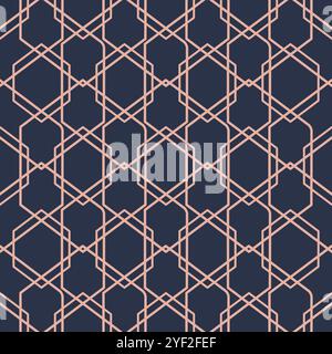 Nahtloser Hintergrund mit Art déco-Muster. Vintage ArtDeco geometrisches Dreieck-Zellmuster mit rosa Linien auf blauem Hintergrund. Stock Vektor