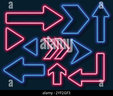 Richtungspfeile im Neon-Stil in rot und blau Stock Vektor