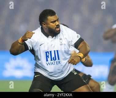 Herbstserie: Schottland gegen Fidschi. November 2024. Die Fidschi-Mannschaft spielt den Cibi, bevor Schottland in ihrem ersten Spiel der Autumn Series gegen Fidschi antritt. Im Scottish Gas Murrayfield, Edinburgh, UK Credit: Ian Jacobs/Alamy Live News Stockfoto