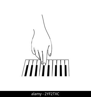 Pianist spielt auf den Klaviertasten. Einzeilige Art. Musikinstrument. Handgezeichnete Vektorgrafik. Stock Vektor