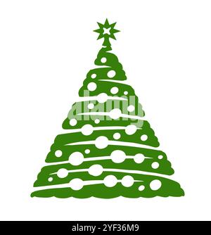 Abstrakte Zeichnung des weihnachtsbaums mit Stern und Dekorationen. Symbol des Neujahrsfestes Stock Vektor