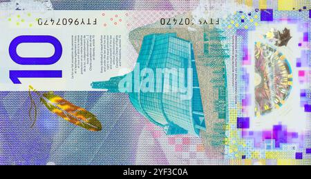 Bank of Canada Polymer-Banknoten im Wert von zehn Dollar, Rückansicht Stockfoto