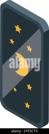 Nächtlicher Himmel mit Mond und Sternen auf dem Smartphone-Bildschirm, der Apps zum Schlafen und Entspannen oder Einstellungen für den Nachtmodus fördert Stock Vektor
