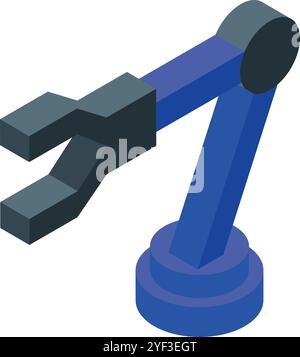 Blauer Roboterarm, der ein Objekt hebt, steht für die Automatisierung in der modernen Fertigung Stock Vektor