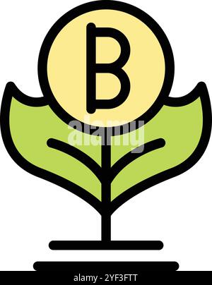 Dieses farbenfrohe Symbol zeigt einen Bitcoin, der wie eine Pflanze wächst und das Konzept des Bitcoin-Wachstums repräsentiert Stock Vektor