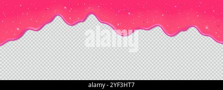 Realistischer, tropfender, pinkfarbener 3D-Schleim mit Glitzer auf transparentem Hintergrund. Stock Vektor
