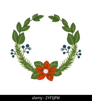 Weihnachtskranz mit Weihnachtsstern Blume flache Vektorobjekt Stock Vektor