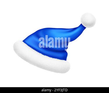Blauer Weihnachtsmann-Hut mit Pompon realistische Vektor-Illustration Stock Vektor