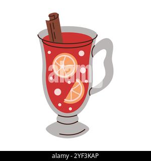 Glas Glühwein mit Zimt-Flachfarbvektor-Objekt Stock Vektor