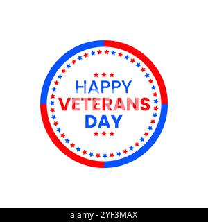 Happy Veterans Day Logo Typografie mit kreisförmigem Rahmen mit Sternen für die Feiertage der Veteranen USA America im November. Vektor isoliert Stock Vektor