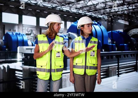 Lagerarbeiter, Der Mit Assistentin Spricht. Logistikgeschäft Stockfoto