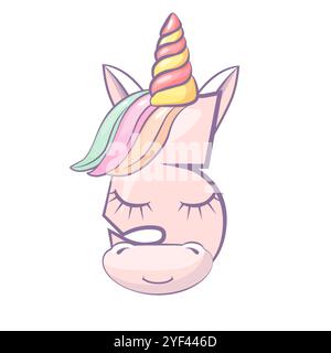 Cartoon Nummer 5 wie Unicorn, Figur fünf. Zeichentrick der Zahl mit einem Tierkonzept. Kalligrafie, Schriften, Typografie für Ihre Bildungskarten Stock Vektor