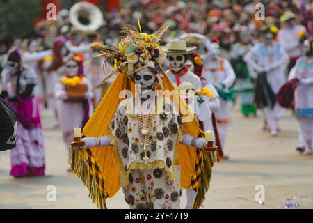 Mexiko-Stadt, Mexiko. November 2024. Teilnehmer, die 2024 an der jährlichen Mega-Parade am Tag der Toten in der Reforma Avenue teilnehmen, auf einer Route von Chapultepec zum Hauptplatz Zocalo im Rahmen der mexikanischen Dia de Muertos-Feierlichkeiten. Am 2. November 2024 in Mexiko-Stadt. (Foto: Ian Robles/ Credit: Eyepix Group/Alamy Live News Stockfoto