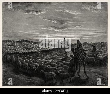 Abraham geht ins Land Kanaan. Altes Testament. Antike Bibelillustration von Gustave Dore (1832–1883) Stockfoto