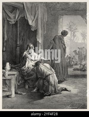 Isaak belehrt Jakob. Altes Testament. Antike Bibelillustration von Gustave Dore (1832–1883) Stockfoto