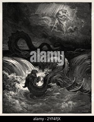 Gott zerstört den Leviathan, die Vision von Jesaja. Altes Testament. Antike Bibelillustration von Gustave Dore (1832–1883) Stockfoto