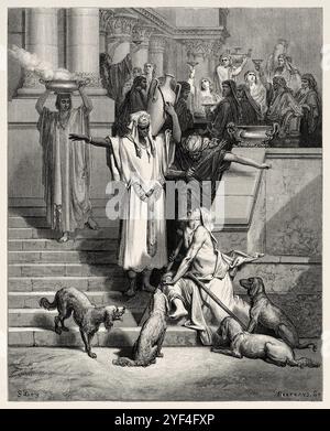 Das Gleichnis vom reichen Mann und Lazarus. Lazarus fleht am Tor des Reichen an (Lukas 16,19) Neuen Testament. Antike Bibelillustration von Gustave Dore (1832–1883) Stockfoto