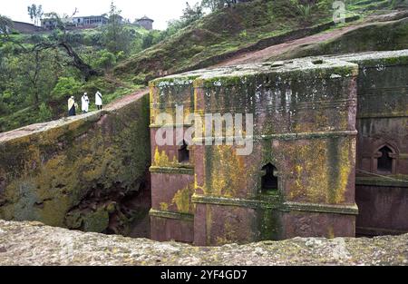 Unterirdische monolithische Felsenkirche Biete Giyorgis, gewidmet dem heiligen Schutzpatron Äthiopiens, UNESCO-Weltkulturerbe Lalibela, Äthiopien, Afrika Stockfoto