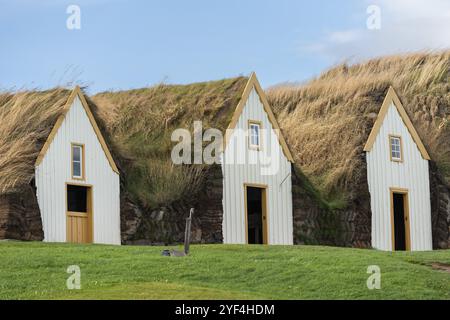 Grassodenhäuser, Torffarm oder Torfmuseum Glaumbaer oder Glaumbaer, NorÃ°ur, SkagafjoerÃ°urland vestra, Nordwest-Island, Island, Europa Stockfoto