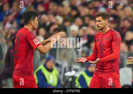 MinJae Kim, Min-Jae Kim, FCB 3 Leon GORETZKA, FCB 8 im Spiel FC BAYERN MÜNCHEN - 1.FC UNION BERLIN 3-0 am 2. November 2024 in München. Saison 2024/2025, 1.Bundesliga, FCB, München, Spieltag 9, 9.Spieltag-Fotograf: ddp-Bilder / STAR-Bilder - DFL-VORSCHRIFTEN VERBIETEN JEDE VERWENDUNG VON FOTOGRAFIEN als BILDSEQUENZEN und/oder QUASI-VIDEO - Stockfoto