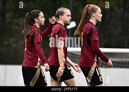 Tubize, Belgien. November 2024. Louize Haentjens von Belgien, das während eines Fußballspiels zwischen den belgischen Frauen unter 17 Mannschaften, den roten Flammen, und Bosnien und Herzegowina in der UEFA Women's U17 Turnier 1 Spieltag 1 in der Gruppe A2 am Sonntag, 3. November 2024 in Tubize, Belgien, gezeigt wurde. Quelle: Sportpix/Alamy Live News Stockfoto