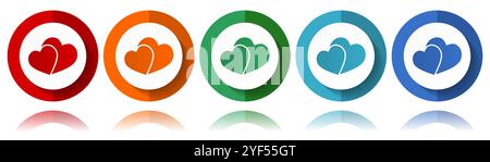 Zwei Herzen, Valentinstag-Vektor-Symbole, flaches Symbol-Set für Logo-Design, Webdesign und mobile Anwendungen, bunte Web-Button-Kollektion in eps 10 Stock Vektor