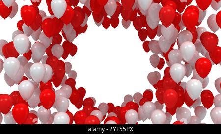 Weiße und rote Ballons. Alles Liebe zum Valentinstag, Hintergrund Celebration 3D-Illustration. Stockfoto