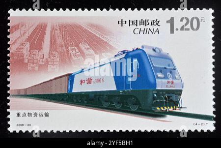 CHINA - CA. 2006: Ein in China gedruckter Stempel zeigt 2006-30 Eisenbahnbau, ca. 2006. Stockfoto