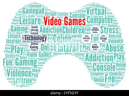 Wortwolke-Konzept für Videospiele Stockfoto