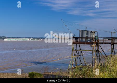 Traditionelle Fischerhütte am Fluss Gironde, Bordeaux, Aquitanien, Frankreich Stockfoto