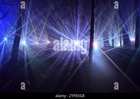 Einige der speziellen Lichteffekte beim Enchanted Forest Event 2024 in Pitlochry, Schottland, Großbritannien. Stockfoto
