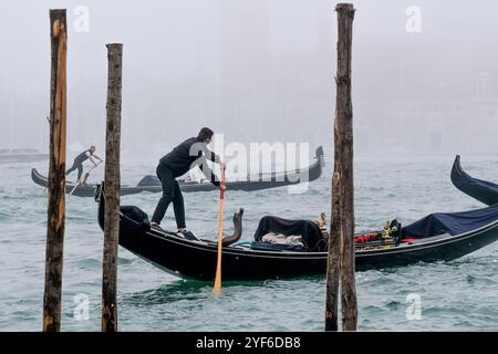 Blick auf das San Marco Becken während einer nebeligen Herbstzeit Stockfoto