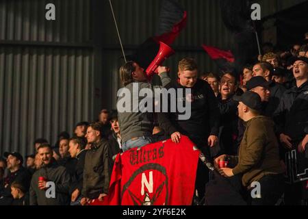 Helmond, Niederlande. November 2024. HELMOND, NIEDERLANDE - 3. NOVEMBER: Fans und Unterstützer von Helmond Sport singen bei einem niederländischen Keuken Kampioen Divisie Spiel zwischen Helmond Sport und Excelsior Rotterdam im GS Staalwerke Stadion am 3. November 2024 in Helmond, Niederlande. (Foto von Andre Weening/Orange Pictures) Credit: Orange Pics BV/Alamy Live News Stockfoto