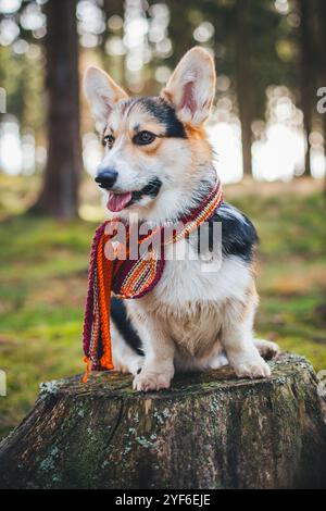 Walisischer Corgi Pembroke trägt einen Schal Stockfoto