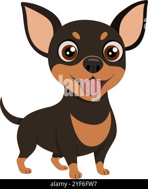 Niedlicher schwarzer Chiweenie-Hund oder chihuahua, Mini-Pinscher. Handgezeichnet flach, isoliert. Vektorabbildung Stock Vektor