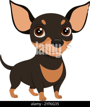 Niedlicher schwarzer Chiweenie-Hund oder chihuahua, Mini-Pinscher. Hund steht. Handgezeichnet flach, isoliert. Vektorabbildung Stock Vektor
