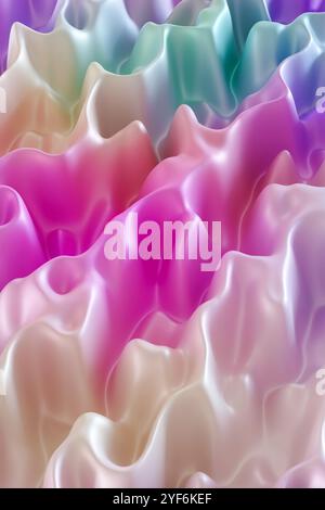 Pastellfarbener, welliger Farbverlauf mit glatter, fließender Textur. Sanfte Kurven in Rosa, Blau und Lila, die eine sanfte und ruhige Ästhetik schaffen. Ideal Stockfoto