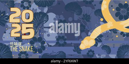 Frohes neues Jahr 2025. Jahr der Schlange, Stock Vektor